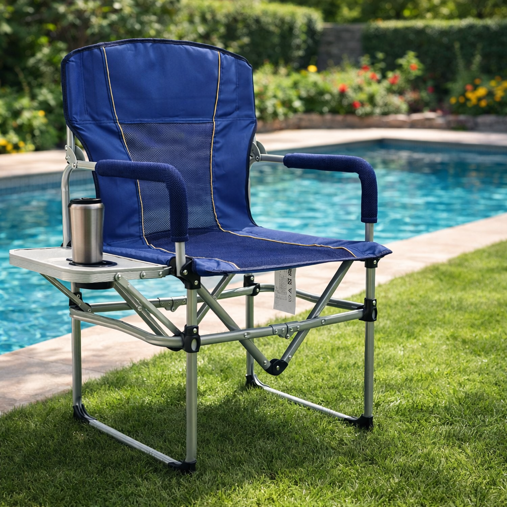 Cadeira de Praia Lazer Dobrável com Braço para Bebidas Lateral Super Reforçada