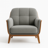 Poltrona Moderna Estrutura em Madeira Maciça e Estofado Cinza Sofisticado