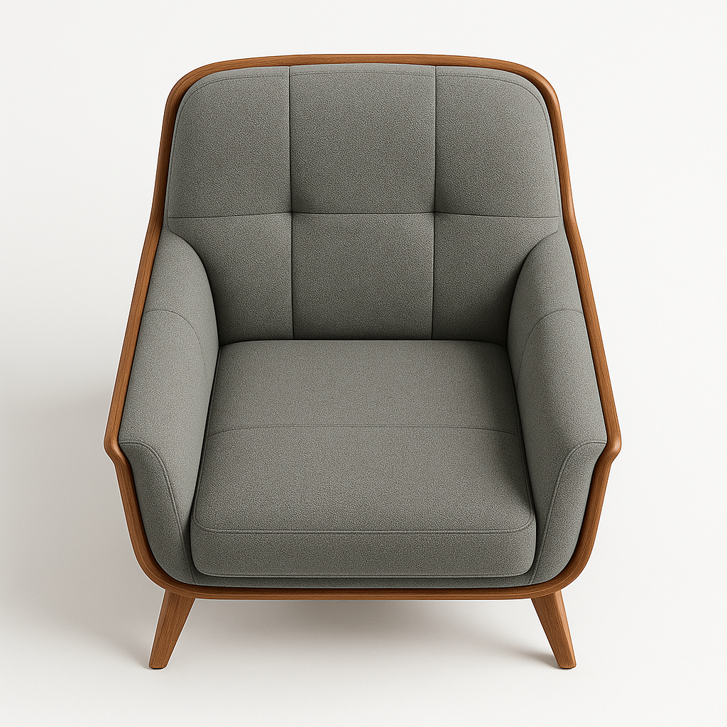 Poltrona Moderna Estrutura em Madeira Maciça e Estofado Cinza Sofisticado