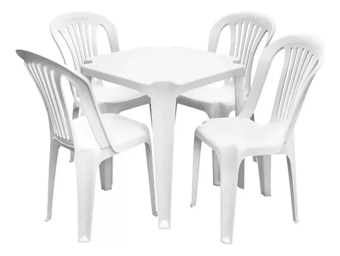 Conjunto/Jogo de Mesa com 4 Cadeiras Plásticas Bistrô Suporta 182kg Oferta