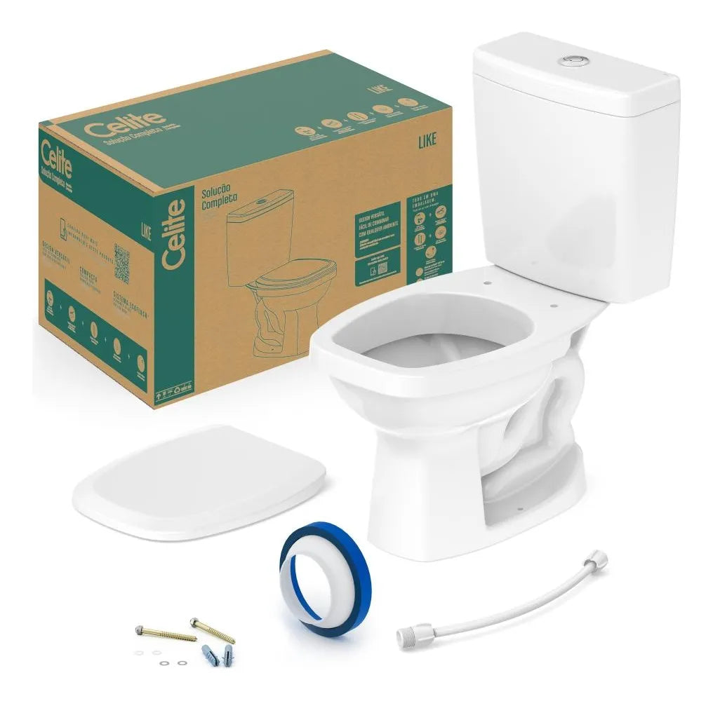 Kit Bacia Celite Com Caixa Acoplada Completo Like Branco