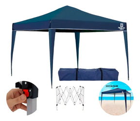 Tenda Gazebo Sanfonado Articulada Dobrável 3 por 3 metros com Mala Transporte The Black Tools cor azul