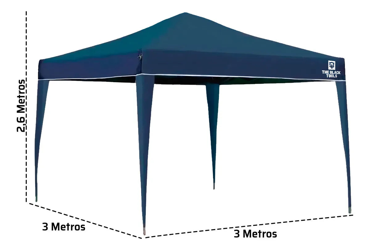 Tenda Gazebo Sanfonado Articulada Dobrável 3 por 3 metros com Mala Transporte The Black Tools cor azul