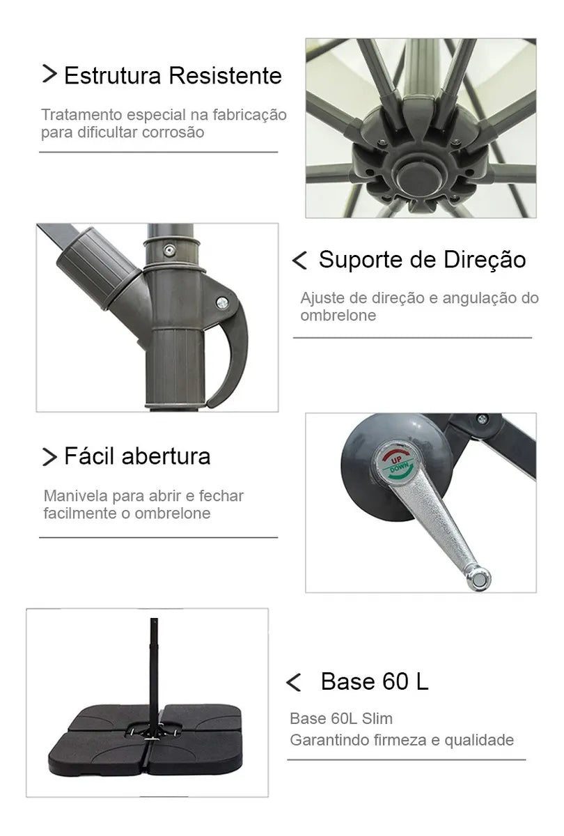 Ombrelone Guarda Sol Praia Jardim Lateral 3 Metros Com Base