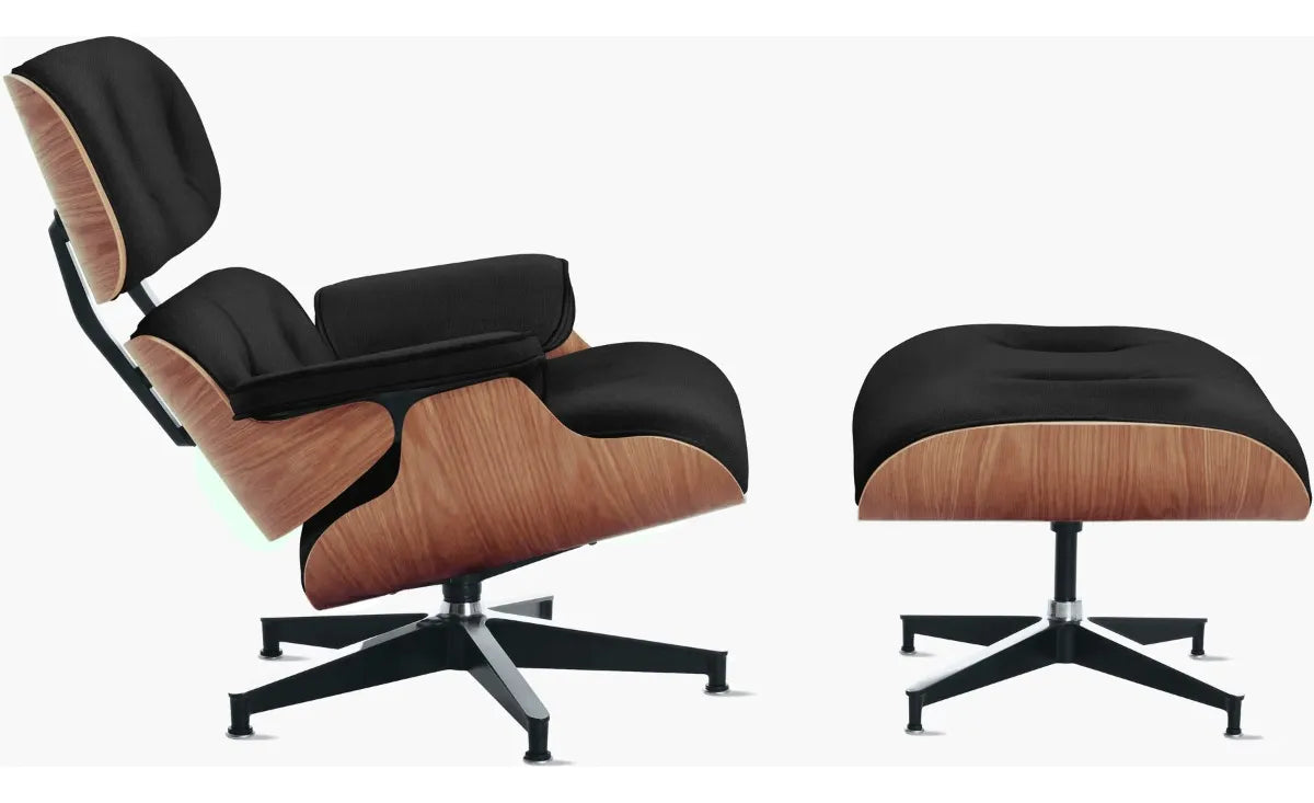 Poltrona Charles Eames Com Puff - Couro Legítimo Preto