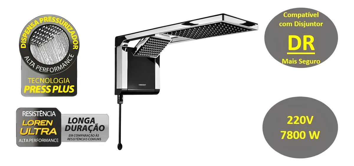 Lorenzetti Acqua Ultra Duo chuveiro elétrico de parede preto-cromado 7800W