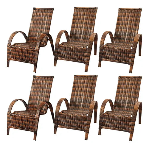 Cadeira Poltrona Jardim Varanda Junco Sintético - Kit 6 Un.