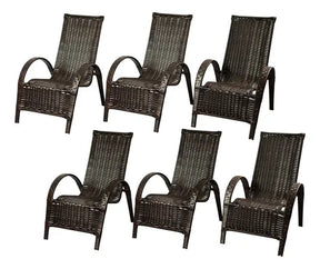 Cadeira Poltrona Jardim Varanda Junco Sintético - Kit 6 Un.