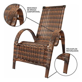 Cadeira Poltrona Jardim Varanda Junco Sintético - Kit 6 Un.