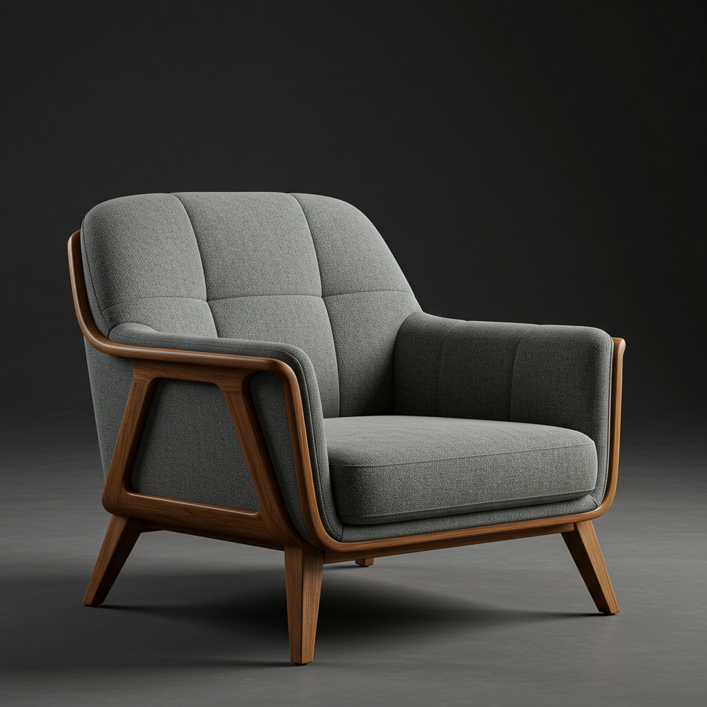 Poltrona Moderna Estrutura em Madeira Maciça e Estofado Cinza Sofisticado