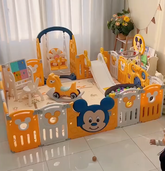 Parque Infantil Disney 7 em 1 Balanço Cesta Basquete Escorregador (GANHE 1 TAPETE DE BRINDE)