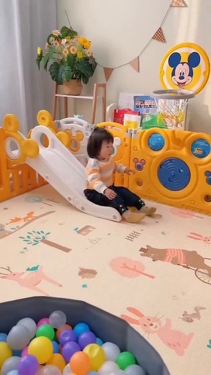 Parque Infantil Disney 7 em 1 Balanço Cesta Basquete Escorregador (GANHE 1 TAPETE DE BRINDE)