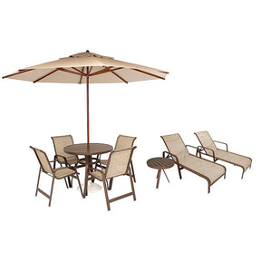 Kit Lótus Premium Completo 01 Mesa Ripada De 1.00m + 04 Cadeiras+ 01 Ombrelone + 02 Espreguiçadeiras+ Mesinha Lateral