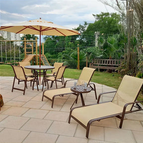 Kit Lótus Premium Completo 01 Mesa Ripada De 1.00m + 04 Cadeiras+ 01 Ombrelone + 02 Espreguiçadeiras+ Mesinha Lateral