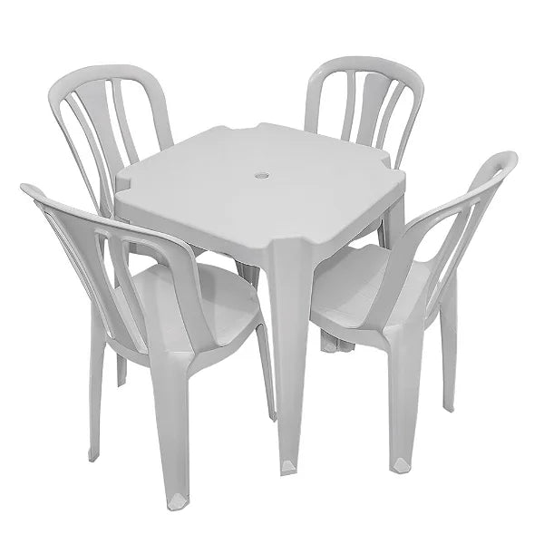 Conjunto/Jogo de Mesa com 4 Cadeiras Plásticas Bistrô Suporta 182kg Oferta